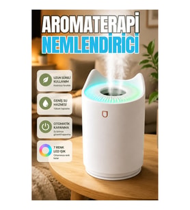 Aromaterapi Difüzörlü Ultrasonik Oda Nemlendirici – 7 Renk LED ve Otomatik Kapanma