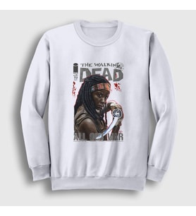 Presmono Unisex Beyaz Fight Michonne The Walking Dead Sweatshirt 399747tt