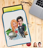 BK Gift Kişiye Özel Evleniyoruz Karikatürlü Taşınabilir Koruyucu Tablet Kılıfı & Organizer Çanta - Mavi-1