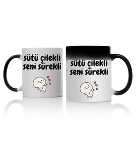Sütü Çilekli Seni Sürekli Tasarımlı Sihirli Kupa Bardak  2841