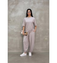 pilelistore- Osy Modal Yumuşak Dokulu Kumaş Oversize Bisiklet Yaka T-shirt Jogger Eşofman Altı Eşofm (Gri)