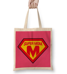 Superhero Super Mom Süperanne Bez Çanta Uzun Saplı