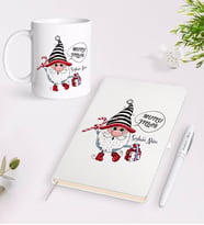 BK Gift Kişiye Özel Yılbaşı Mutlu Yıllar Tasarımlı Beyaz Defter Kalem Kupa Seti - 12