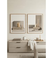 Sakin İskandinav Kitap ve Mum Temalı Minimalist 2’li Ahşap Çerçeveli Tablo Seti