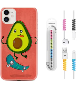 Apple iPhone 11 12 13 Mini Kılıf Kablo Koruma Spiral Silikon Avokado Skate 1741