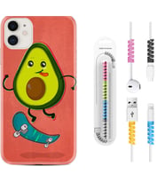 Apple iPhone 11 12 13 Mini Kılıf Kablo Koruma Spiral Silikon Avokado Skate 1741