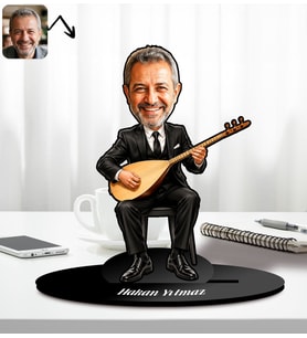 BK Gift Kişiye Özel Bağlama Çalan Adam Tasarımlı Karikatür Biblo