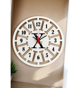 X Harfi Duvar Saati 40cm (Beyaz)