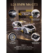 1:24 BMW M6 GT3 Beyaz Metal Diecast Model Araba Sesli ve Işıklı Açılabilir Kapı Lisanslı