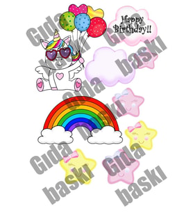 Yenilebilir Şeker Kağıt Tek Boynuzlu At Unicorn Temalı Pasta Süsleme