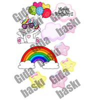 Yenilebilir Şeker Kağıt Tek Boynuzlu At Unicorn Temalı Pasta Süsleme