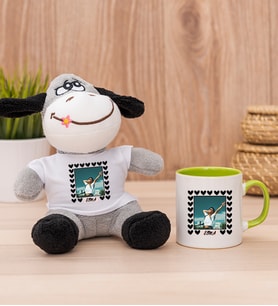 Kişiye Özel Kalp Detaylı Fotoğraflı  Peluş Eşek ve Yeşil Kupa