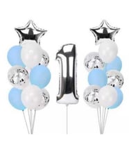1 Yaş Gümüş Folyo Balon Set 21 Adet