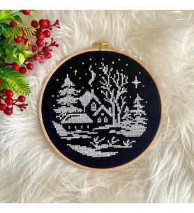 Seretamin Handmade Ev Orman Kış Temalı Kanaviçe Nakışlı Duvar Süsü