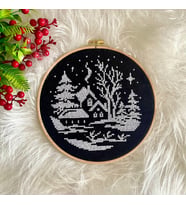 Seretamin Handmade Ev Orman Kış Temalı Kanaviçe Nakışlı Duvar Süsü