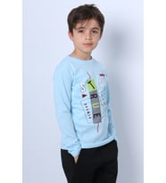 ERKEK ÇOCUK UZUN KOLLU TSHİRT STAY TRUE BASKILI 4 MEVSİM BİSİKLET YAKA E29 (Turkuaz)