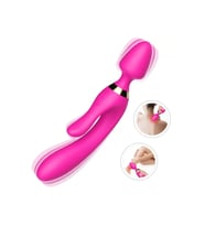 WOWYES Manyetik Şarjlı Su Geçirmez Wand Massager 3 in 1 Dildo Vibratör - Pembe