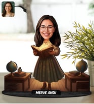 BK Gift Kişiye Özel Kadın Öğretmen Tasarımlı Karikatür Biblo -4, Öğretmene Hediye, Öğretmenler Günü Hediyesi