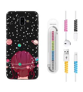 Samsung J6 Plus J7 Prime J7 Pro M20 Kılıf Kablo Koruma Spiral Silikon Space Woman 1311