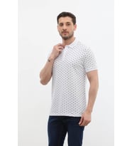 Erkek Polo Yaka Marin Desenli %100 Pamuk Tişört (Beyaz)