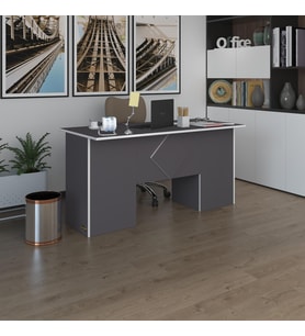 Kenzlife ofis masası kuma kengo gri 75*160*80 raflı dolap çiftli eşkenar bilgisayar çalışma masası (Karışık)