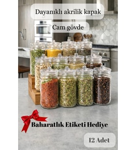 Etiketli 12 Adet Kapağı Kulplu Ve Vakumlu Baharat Takımı