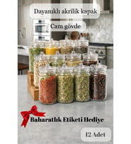 Etiketli 12 Adet Kapağı Kulplu Ve Vakumlu Baharat Takımı