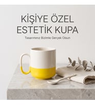 Kişiye Özel Estetik Kupa Çift Renkli (Sarı-Krem) Tasarım Seramik Bardak