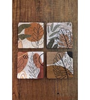 Doğal Taş Bardak Altlığı Pastel Renk Desenler Baskılı 4'lü Set - Stone Coasters