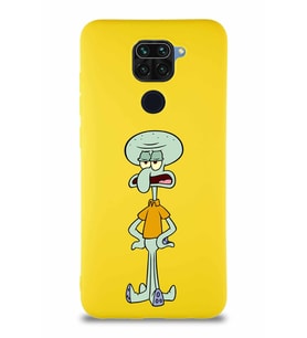 Xiaomi Redmi Note 9 Soft Premier Kapak Squidward Dokunaç Tasarımlı Silikon Kılıf - Sarı (Şeffaf)