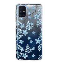Samsung Galaxy M31s Kapak Floral Mavi Tasarımlı Şeffaf Silikon Kılıf