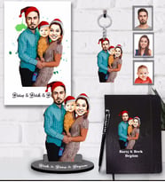 Kişiye Özel Yılbaşı Aile Karikatürlü 5 li Hediye Seti Model-1