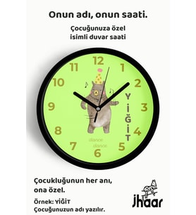 İsme Özel Dans Eden Ayı Çocuk Odası Duvar Saati Orta Boy 30 cm Siyah Camlı Sessiz
