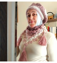 Ressam Bereli Atkı Eldiven Takımı,  Örgü Fularlı Bere Takımı (Gül Kurusu-Geçişli)