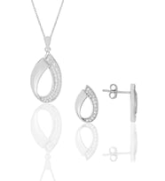 Söğütlü Silver Gümüş rodyumlu zirkon taşlı damla kolye kupe ikili set..