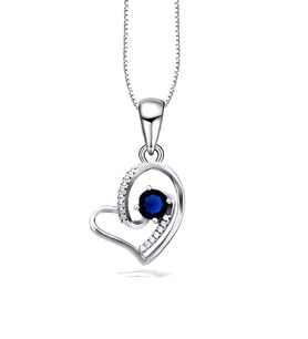 Diamond Serisi Safir Tektaş Kalp Stylish/Night Gümüş Kadın Kolye