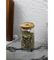 Timber Cam Kavanoz - Çizgili Saklama Kavanozu - Ahşap Kapaklı, 750 ML (Şeffaf)