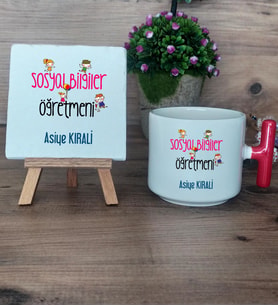 Sosyal Bilgiler Öğretmeni Hediye Seti Kupa Bardak T Kulplu ve Dekoratif Taş Öğretmenler Günü Hediyesi (Model 1)