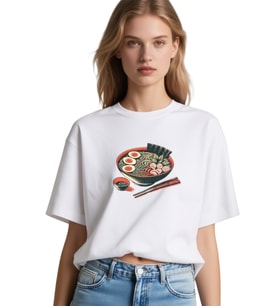RAMEN OVERSİZE UNİSEX T-SHİRT (Beyaz)