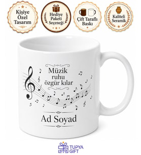 Müzik Öğretmenine Hediye Nota Temalı Baskılı Porselen Kupa Bardak