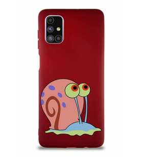 Samsung Galaxy M51 Soft Premier Kapak Salyangoz Gary Tasarımlı Silikon Kılıf - Mürdüm (Şeffaf)