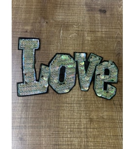 13X22 CM PUL PAYETLİ LOVE YAZI APLİKE ARMA YAMA DİKİŞ HOBİ AKSESUARI
