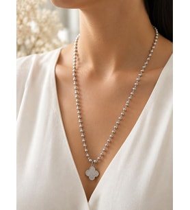 CM Jewelry Çelik Top Zincirli Yonca Desenli Uzun Kolye