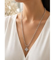 CM Jewelry Çelik Top Zincirli Yonca Desenli Uzun Kolye