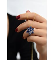 925 Ayar Gümüş Altın Kaplama Safir Damla Lotus Kolye