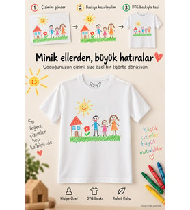 Kişiye Özel Çocuk Çiziminden DTG Baskılı Beyaz Pamuklu Tişört