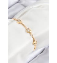 Pirinç Zirkon Taşlı Sıralı Kalp Model Gold Renk Kadın Bileklik 5886 - HPSBYI2678-3688
