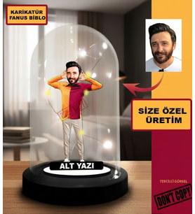 Kişiye Özel Karikatür Melek Hareketli Sarı Kırmızı Taraftar Tasarımlı Fanus Biblo, Taraftar Hediyesi