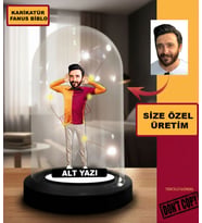 Kişiye Özel Karikatür Melek Hareketli Sarı Kırmızı Taraftar Tasarımlı Fanus Biblo, Taraftar Hediyesi