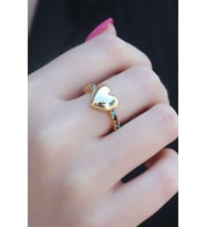 Gold Renk Kalp Model Zirkon Taşlı Kadın Yüzük (Altın)